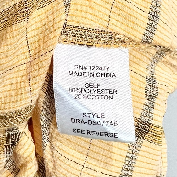 DRA Los Angeles Windowpane Babydoll Dress Yellow Medium M - Picture 6 of 6